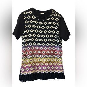 Dries Van Noten Black and Multicolor Geometric Tee